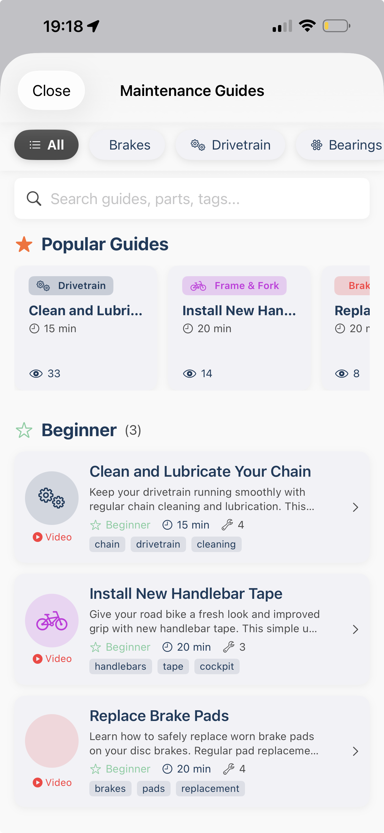 Equipment screen in the PedalPulse app